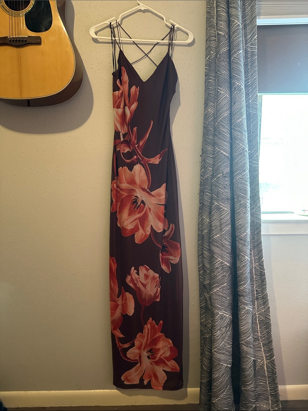 Windsor Brown Maxi Slip Dress with Coral Floral Print